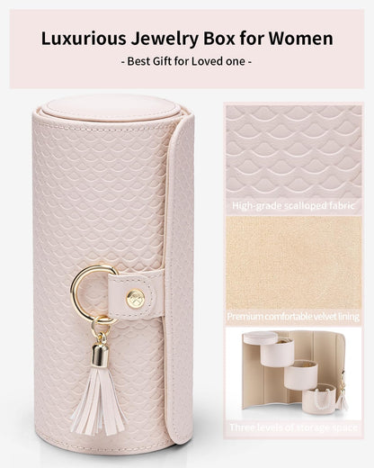 VLANDO Jewelry Box for Mothers Day Gifts, Travle Jewelry Organizer, Bridal Shower, Bridesmaid Gifts for Wedding Day, Bridesmaid Proposal Gifts, Travel Jewelry Case - Light Pink