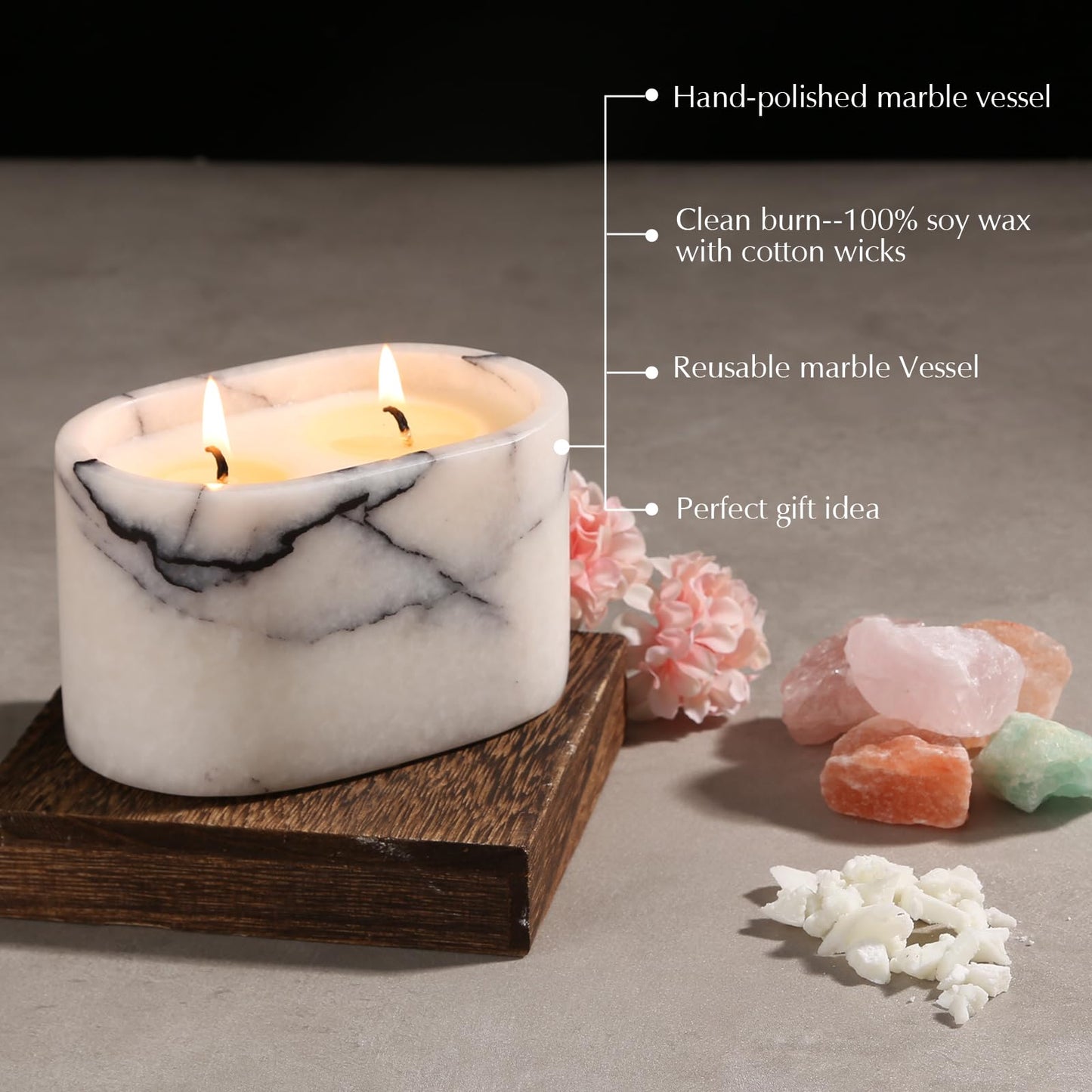 Story of Stone Marble Candle Holder| Votive Candle Holder| Handcrafted Bathtub-Shaped Container | Warm Glow Home Decor |Soy Wax | Non Toxic, 2 Wicks | Reusable Keepsake Jar | Unique Gift