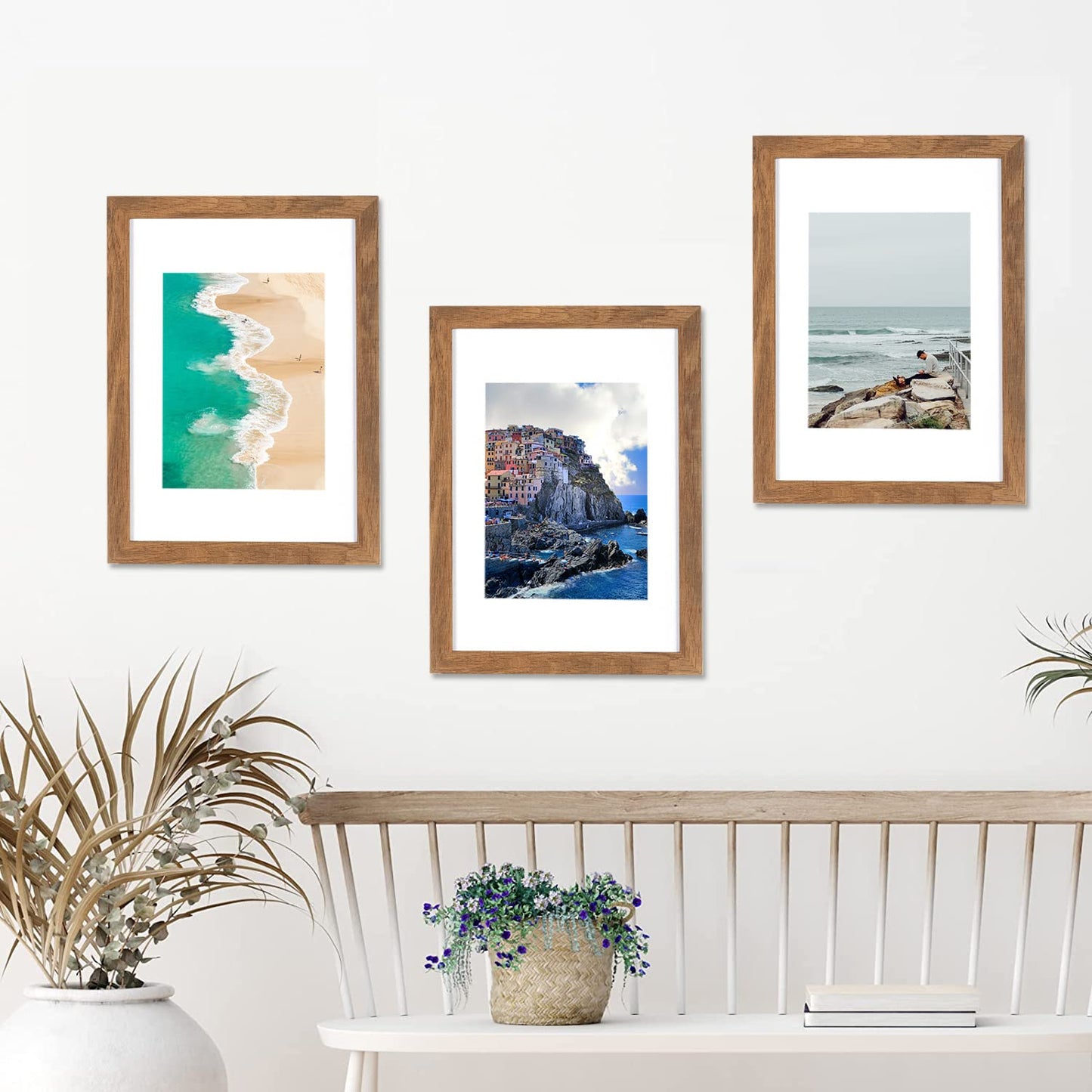 Brown Wooden Picture Frame A4 with Mount,Set of 3,A4 Picture Frame,A4 Poster Frame,certificate frame,Freestanding and Wall Mountable