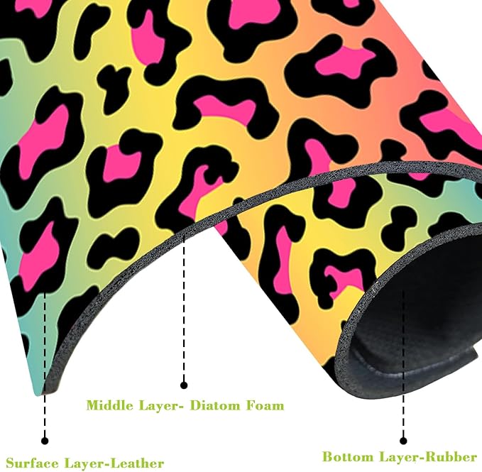 Sink Faucet Absorbing Mat Rainbow Colored Leopard Print Sink Splash Guard