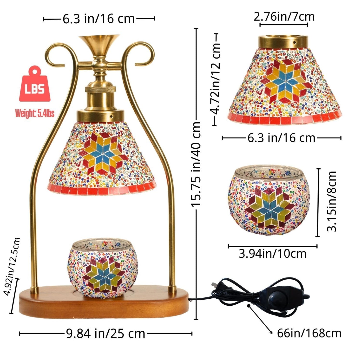 CAutoMart Candle Warmer Lamp Turkish Table Lamp, Mosaic Lamp, Wax Melt Warmer, Moroccan Mosaic Lamps, Antique Design, Adjustable Brightness，Suitable for Mood Lighting for Home Decor