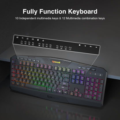 Redragon K521KS Wireless Gaming Keyboard, Tri-Mode BT/2.4G/USB-C RGB Mechanical Feeling Keyboard with Multimedia Keys, 4000mAh Battery, Anti-Ghosting, Compatible with PC - Upgrade