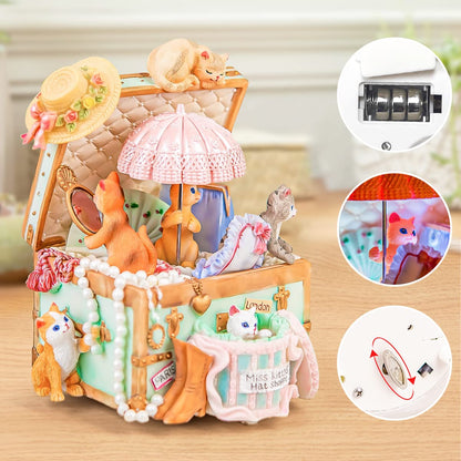 Mr.Winder Cats Music Box Gift for Girls, Cute Wind Up Keepsake for Daughter Wife Girlfriend Sister Granddaughter, Lovely Birthday Christmas Friendship Gifts Play Castle in the Sky
