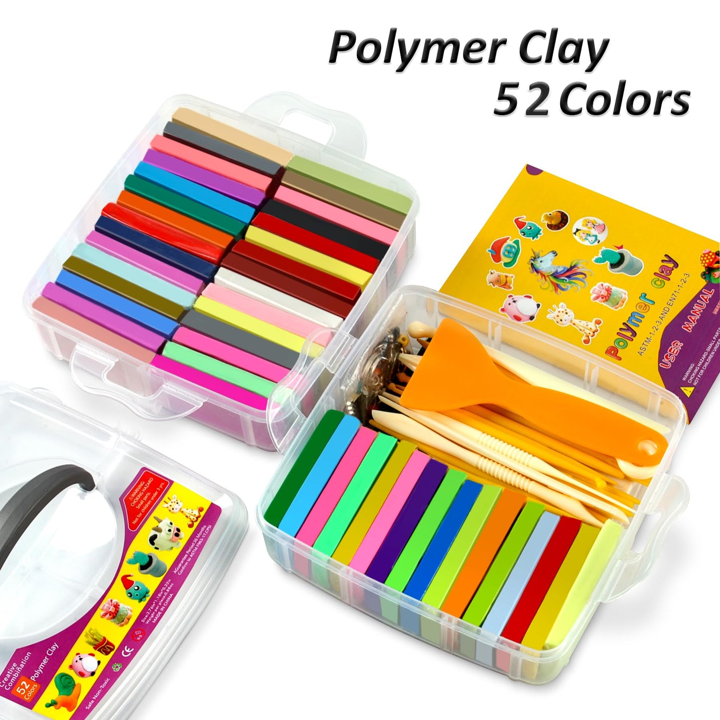 Polymer Clay 52 Colors, Modeling Clay for Kids, Non-Sticky Oven Bake Clay with Sculpting Tools and Accessories, Halloween Christmas Gift for Children and Artists