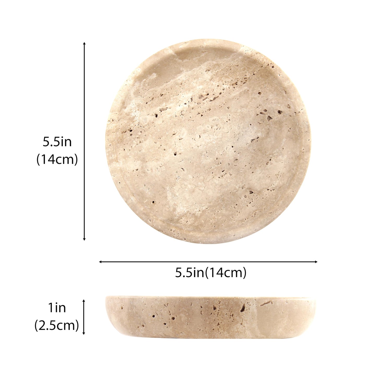 Small Natural Marble Jewelry Tray Key Plate Holder Dish Trinket Decor Catch All Bowl for Ring Earring Stone Gift for Women Daugther,Beige Travertine，5.5"
