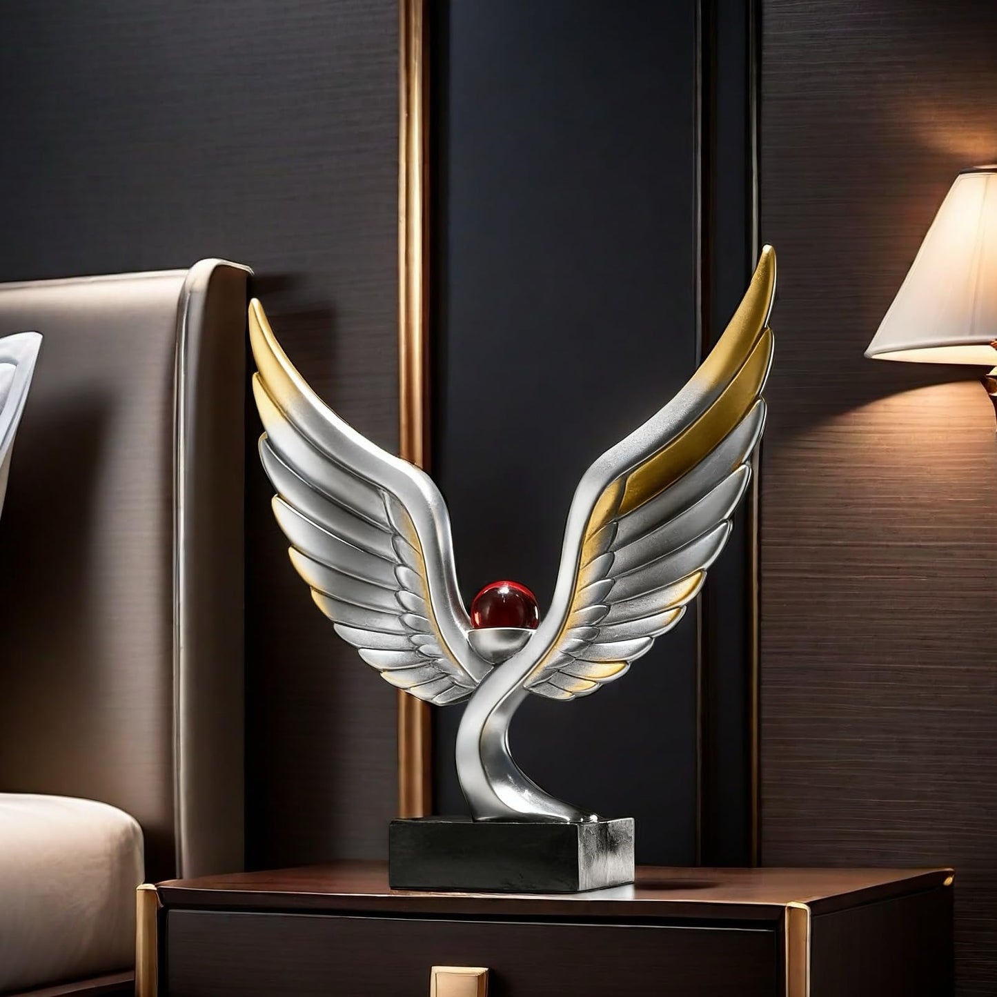 SHTWX Abstract Eagle with Crystal Ball Statue Resin Art Sculpture Frgurines Gift for Home Decor Office Living Room Desktop Display Decorative Decoration (Silver and Gold)