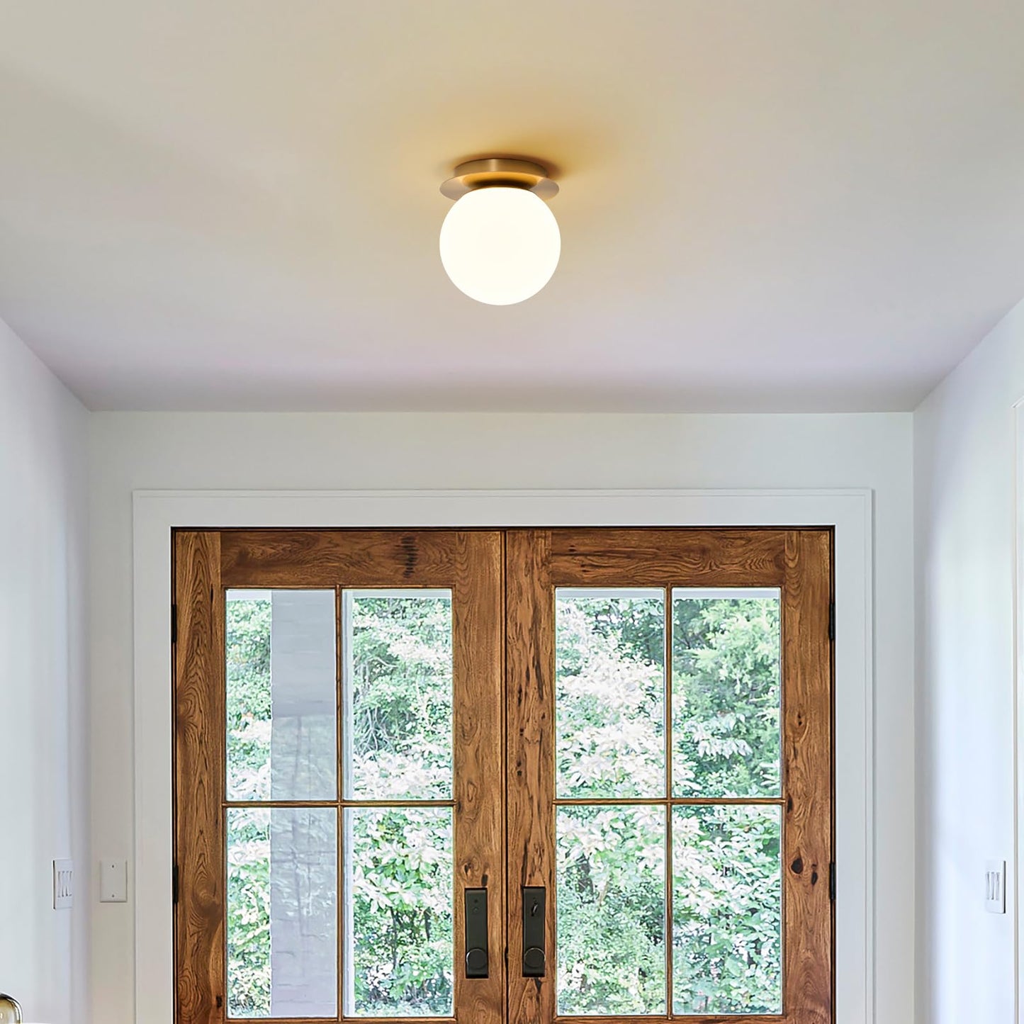 Modern Glass Globe Wall Sconce: Gold Spherical Sconces Light - Small Brass Vanity Single Ball Lights Fixture - Contemporary Milk Glass Wall Mounted Lamp for Bedroom Bathroom Hallway Bulb Not Included