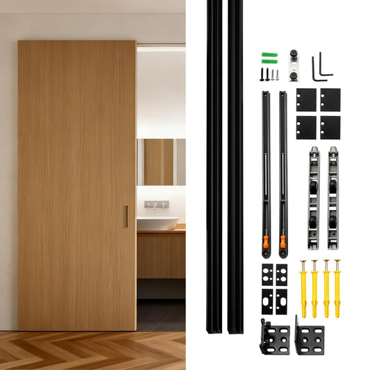 ZOYACREATE Trackless Concealed Sliding Ghost Door, 47 Inch Hidden Invisible Barn Door Hardware Kit