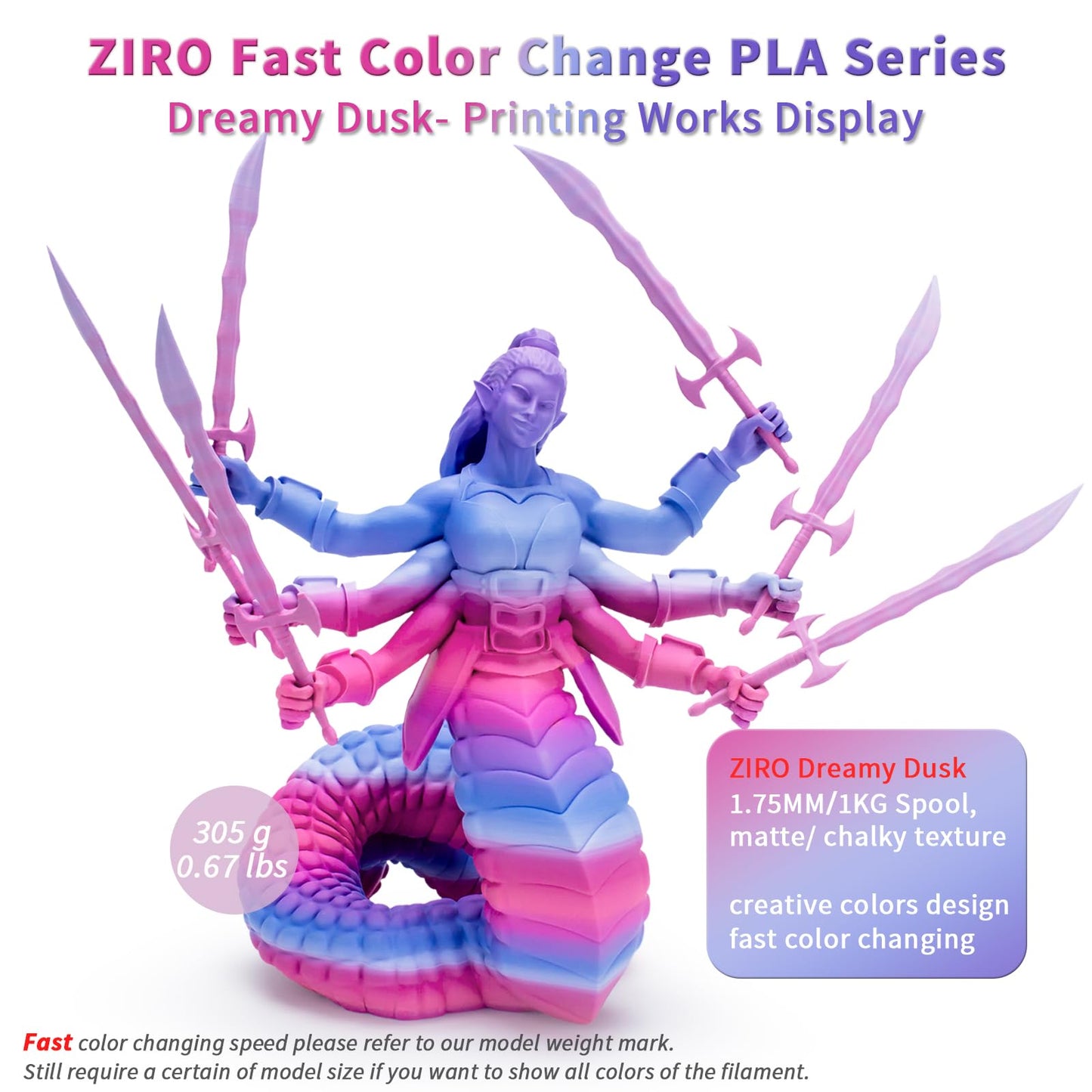 ZIRO Matte Gradient PLA Filament 1.75mm, Matte Multicolor 3D Printer Filament, Fit Most FDM 3D Printers, Dimensional Accuracy +/-0.03mm, 1KG Spool, Dreamy Dusk