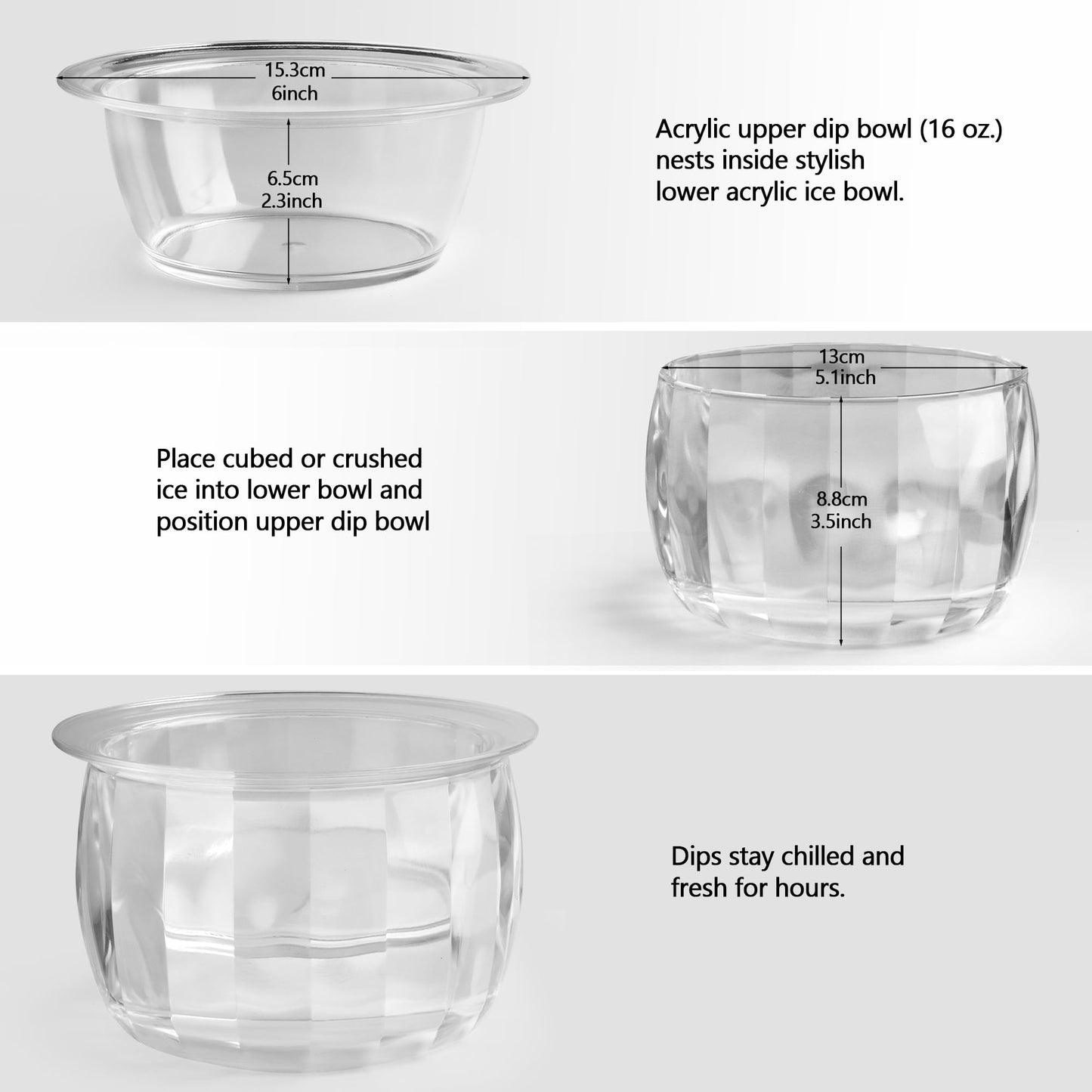 Chillnstay 4-Pack Chilled Serving Bowls and Dip Bowls for Serving for Party, Dip Bowls on Ice with 8 Spoons for Salsa, Guacamole and Hummus