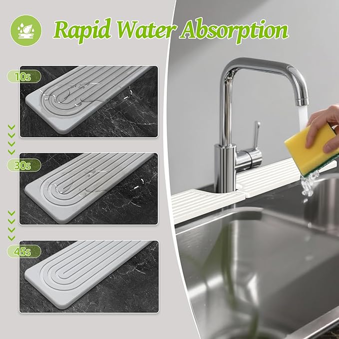 Stone Faucet Mat for Kitchen Sink, Diatomite Quick Dry Kitchen Sink Splash Guard