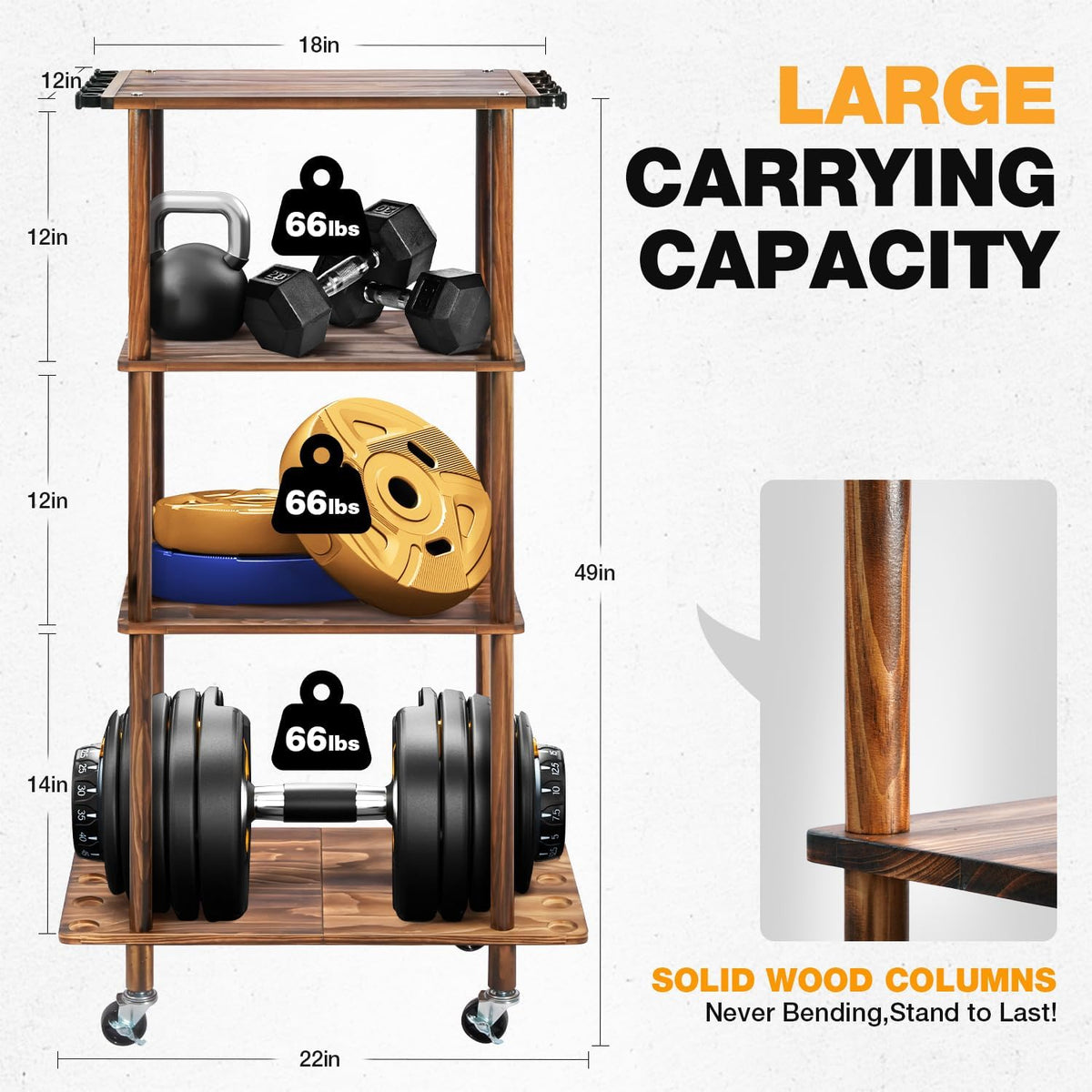 Ghosthorn Fishing Rod Holders Fishing Pole Rack for Garage Hold up to 10 Rods Wooden Fishing Pole Holders Organizer Fishing Rod Rack Fishing Gear Storage Equipment(Carbonization，4 Tier)