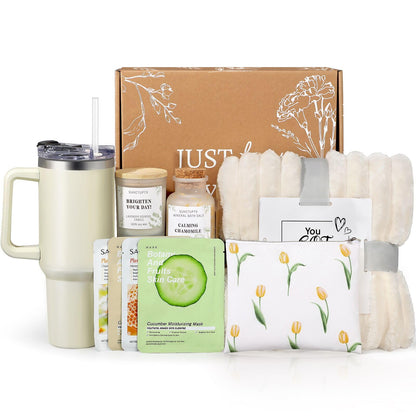 Birthday Gifts for Women Self Care Gifts Get Well Soon Gifts, Relaxing Spa Gifts Basket Care Package w/Luxury Flannel Blanket 40 oz Tumbler, for Her Wife Mom Friends Sister