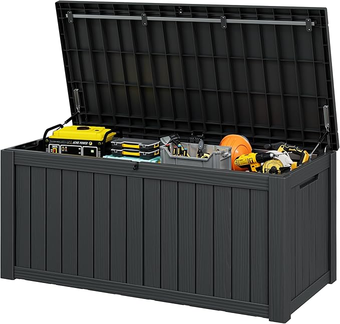 Outdoor Storage Box, Resin Deck Boxes Indoor and outdoor, Waterproof Storage Box Lockable Lid (Black,180 Gallon)