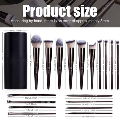 BS-MALL Makeup Brush Set 18 Pcs Premium Synthetic Foundation Powder Concealers Eye shadows Blush Makeup Brushes with black case (Coffee)