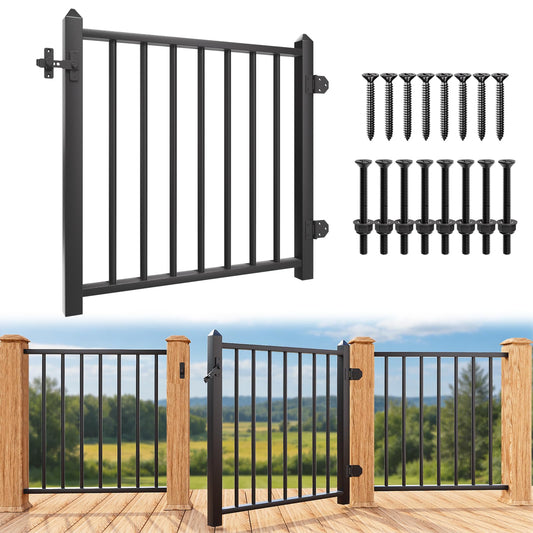 DIY DECK Deck Railing Gate Stainless Steel Black Textured Powder-Coat Finish Deck Gate Kit with Latch for Deck,Garden,Yard, Porch,Patio (Black, Left Hand in Swing)