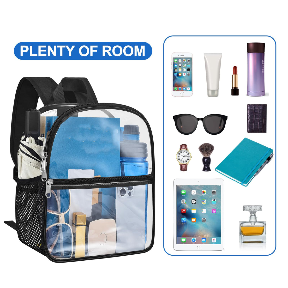 Oraben Clear Backpack for Stadium Events Clear Bag Large Stadium Backpack Waterproof 12x6x12 for Women Men Adult Concert Sport Work