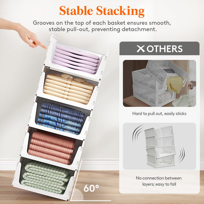 Lifewit 6 Pack Stackable Closet Organizers and Storage Basket for Clothes, Plastic Sweater Storage Bins for Wardrobe, Multifunctional Mounted Closet Systems for RV, Bathroom, Dorm, 32 cm/12.6 inch(L)
