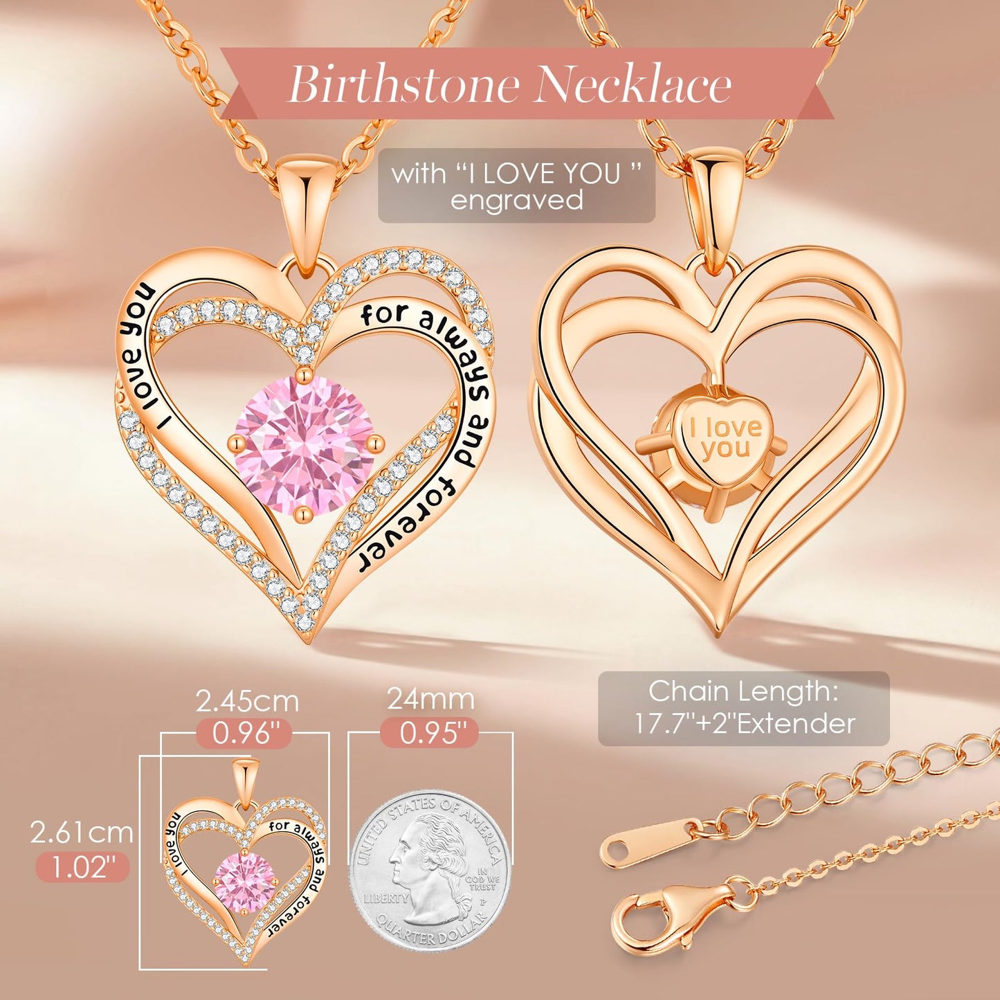 CDE Valentine's Day Gift Forever Love Heart Necklaces for Women, Wedding Anniversary, Birthday Mothers Christmas Day Gifts for Mom, Mother, Wife, S925 Silver Jewelry with Birthstone Pendant