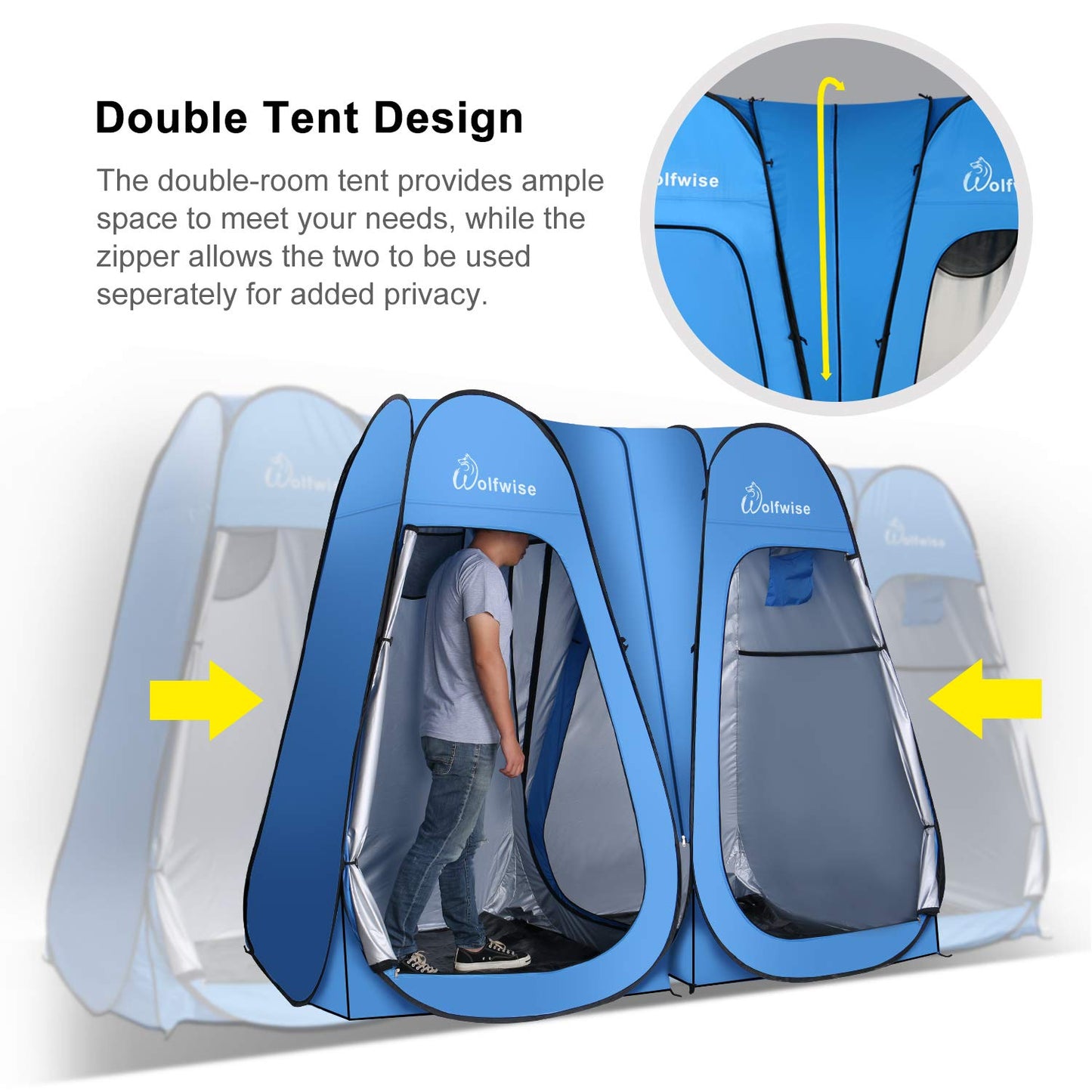 WolfWise 2 Room Pop Up Shower Privacy Tent Dressing Room Sun Shelter for Outdoor Camp Toilet Camping Biking Fishing