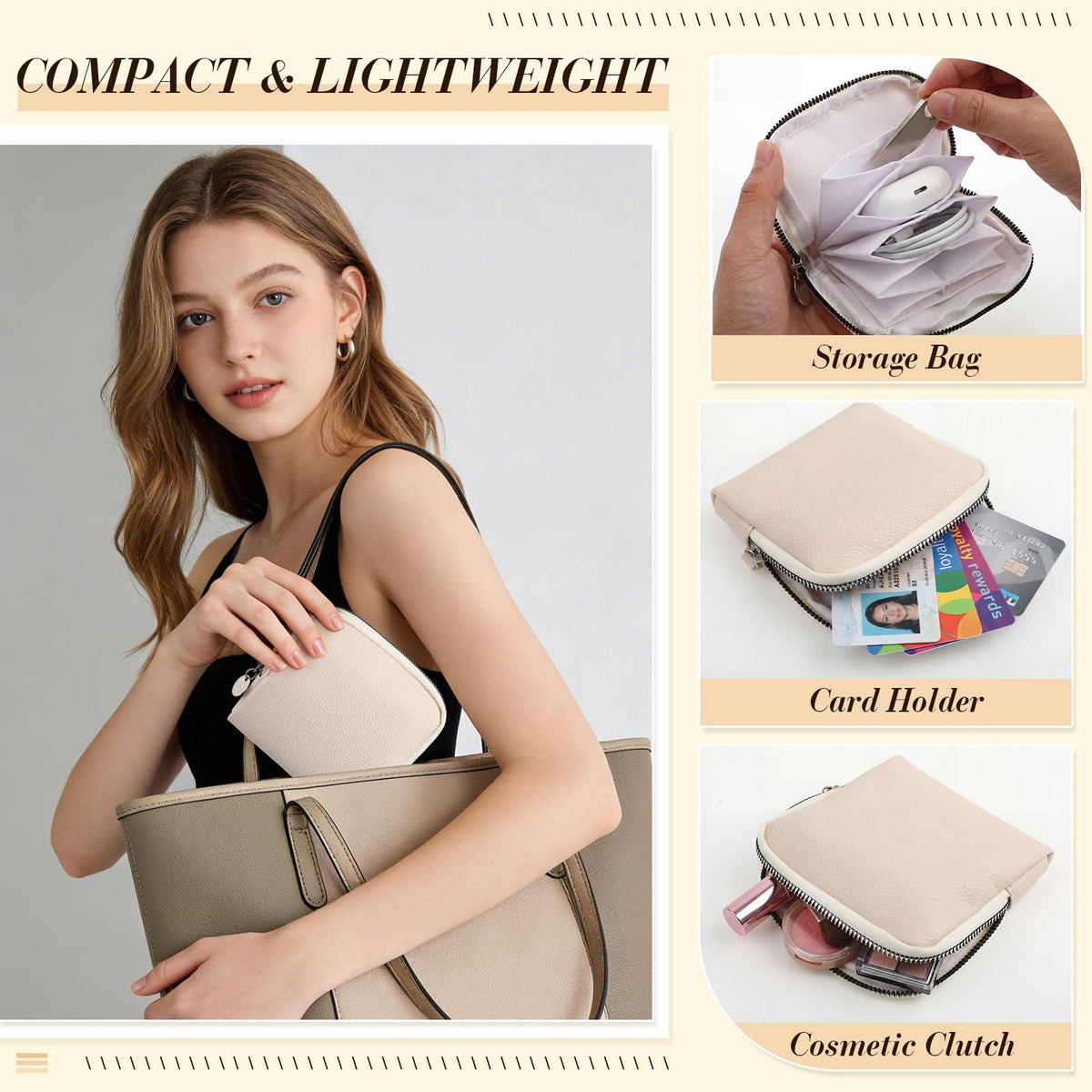 Sadnyy 2 Pcs Small Travel Jewelry Case for Women Jewelry Organizer Case for Travel 5-layer Velvet Zipper Pouch Bag for Bangles Link Bracelets Storage Protect from Tangle Scratch (White)