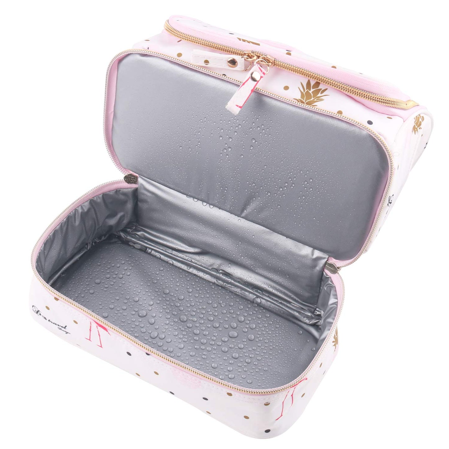 Hanging Toiletry Bag for Women, Lychii Cosmetic Bag with Double Layer, Toiletries Travel Organizer - Flamingo Printed