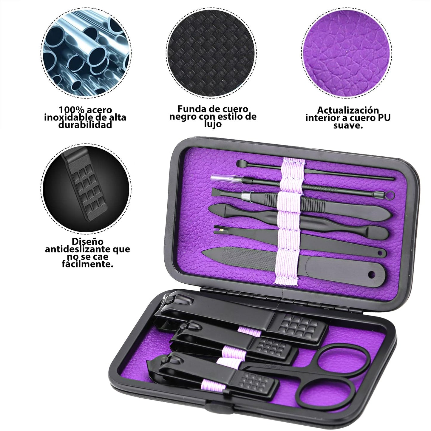 Manicure Set Nail Clippers Kit Professional Stainless Steel Nail Care Tools with Leather Travel Case 10 in 1 Blue