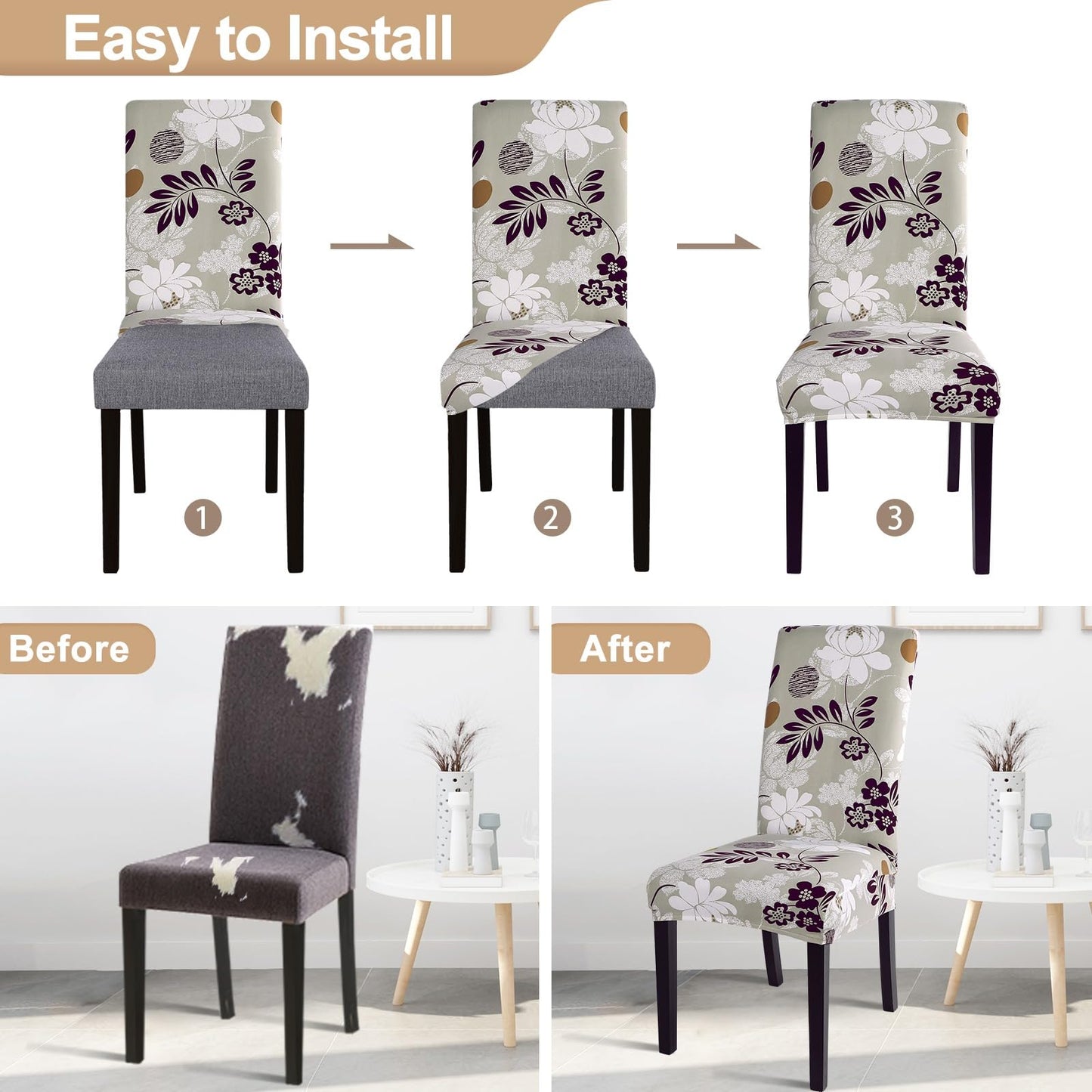SearchI Dining Room Chair Covers Set of 4, Stretch Printed Floral Parsons Chair Slipcovers Removable Washable Kitchen Chair Protector Cover for Dining Room, Hotel, Ceremony (Flower Pattern8)