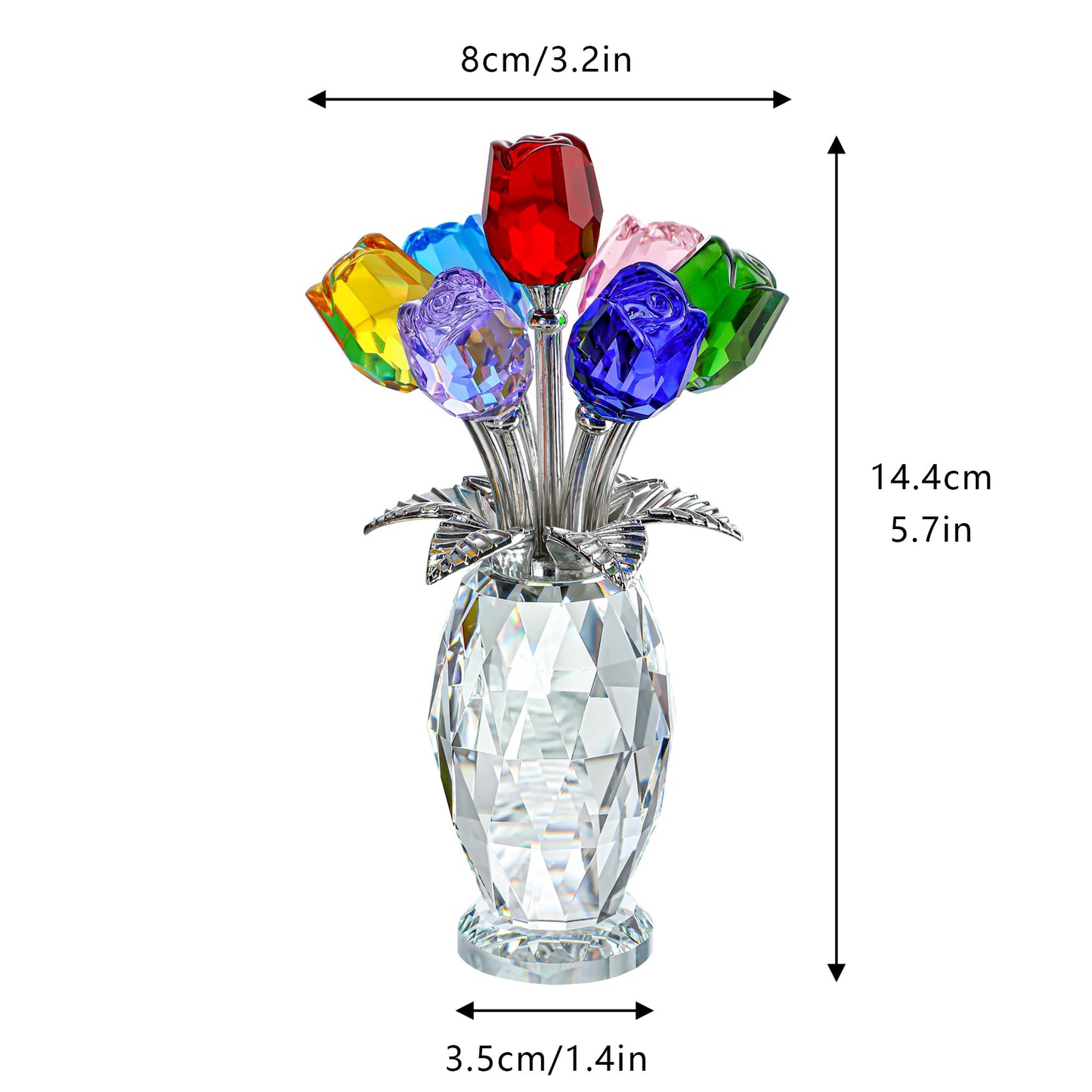 H&D HYALINE & DORA Colorful Crystal Rose Figurine - Rose Flower Gifts for Women - Wedding Party Collectible Figurines - Gift Box Included