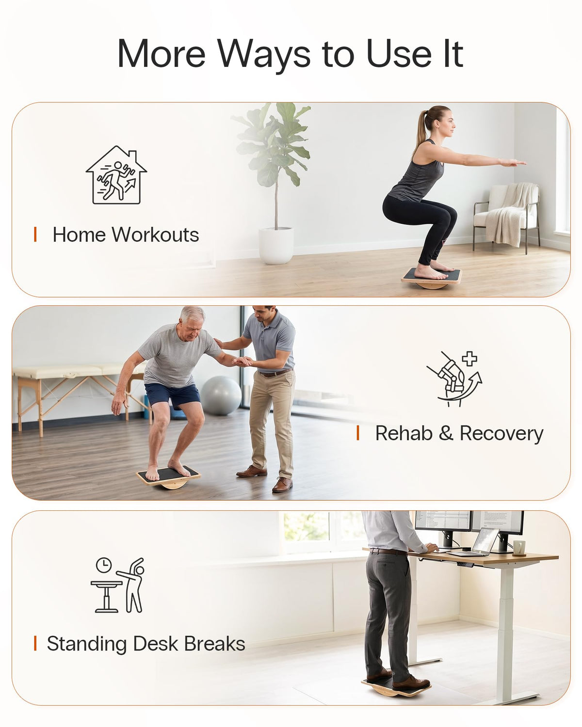 StrongTek Professional Wooden Balance Board, Rocker Board, Wood Standing Desk Accessory, Balancing Board for Under Desk, Anti Slip Roller, Core Strength, Stability, Office Wobble Boards