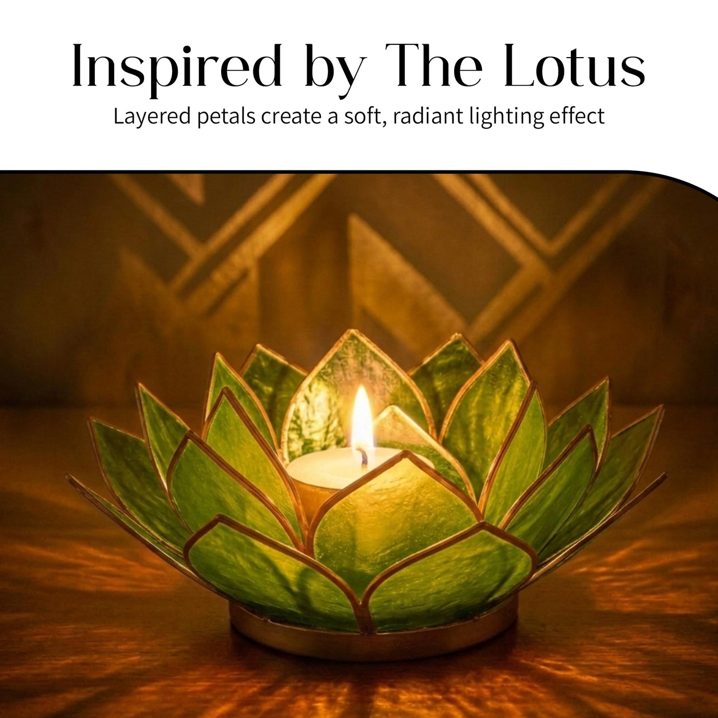 Om Gallery Gemstone Lotus Tealight Holder - Handcrafted Capiz Shell Design for Soft Glow, Elegant Home & Table Decor, Wedding Centerpieces, Votive Candle Styling, and Thoughtful Gifting - Peridot
