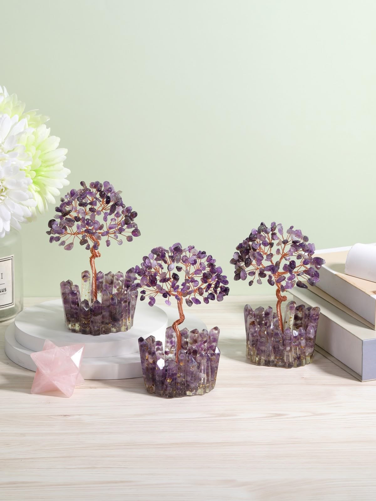 Jovivi Natural Amethyst Crystal Tree Wire Wrapped Chipped Gemstone with Resin Crystal Base,Feng Shui Bonsai Money Tree Handmade Spiritual Healing Crystals Decor Home Ornament