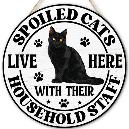 Black Cat Wood Hanging Sign for Front Door, Cat Gifts House Welcome Sign
