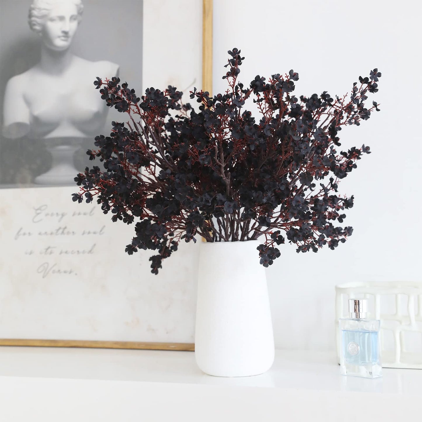 Hananona 10 Pcs Babys Breath Artificial Flowers Black Fake Silk Flowers for Halloween Home Decor Floral Arrangement Table Centerpieces (10, Black)
