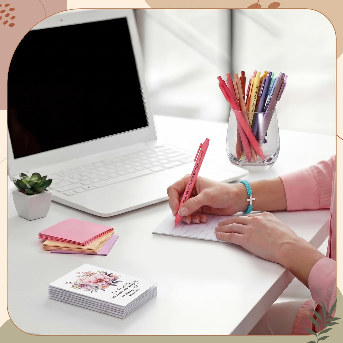 Pasimy 12 Set/48 Pcs Biblical Affirmation Gifts for Women Positive Affirmation Notebooks with Inspirational Pens Cross Bracelet Floral Christian Gift for Women Mother Church Member Party Favors