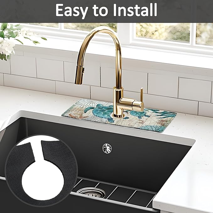 2PCS 15" X 5.5" Kitchen Sink Splash Guard Faucet Mat Sea Turtles Super
