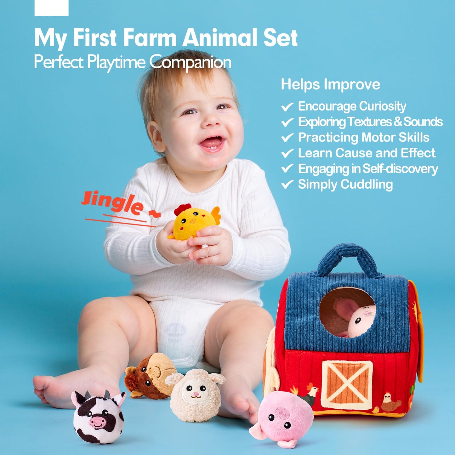 hahaland Baby Toys 6-12 Months - Surprise Barn Stuffed Farm Animals, Rattle, Crinkle, Mirror, Montessori Toys for 6 Month Old Babies Sensory Balls Toddlers 1-3 Gifts Christmas Baby Stocking Stuffers