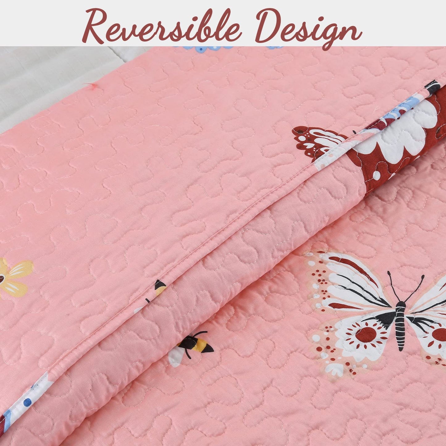 Cozy Line Home Fashions Pink Microfiber Reversible Girls Coverlet Bedspread Quilt Set, Bedspread, Coverlet (Butterflies, Twin - 2 Pieces)