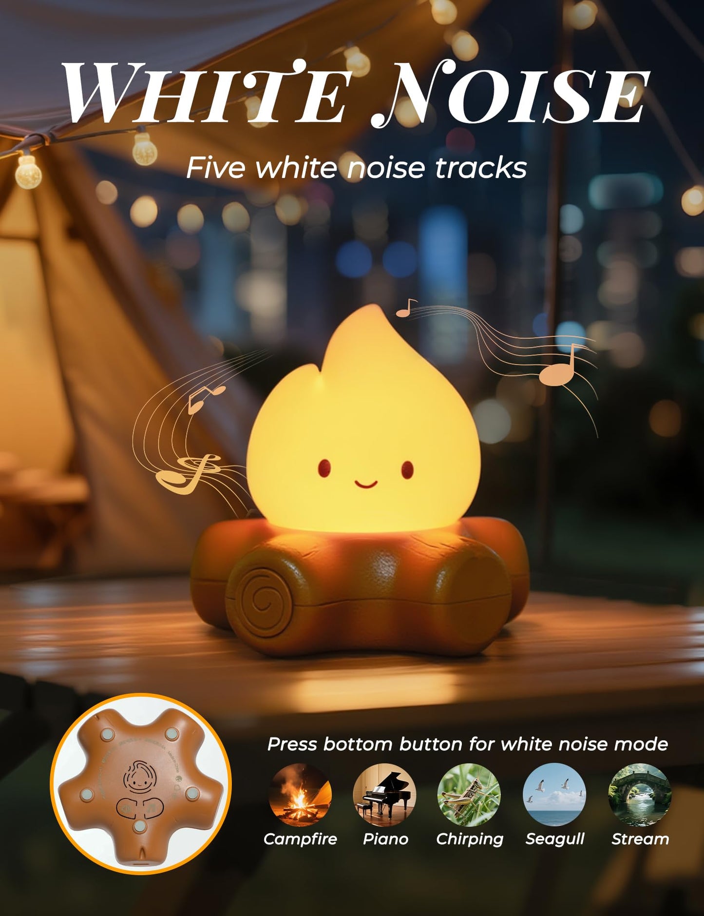 Cute Ghost Campfire Lamp, Halloween Decor,Kids Night Light，Adjustable Dimmable Rechargeable Night Light for Kids, Girls, Boys Gifts,Halloween,Christmas Decorations