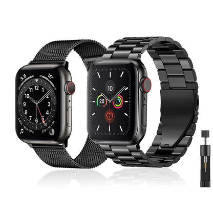 baklon Pack 2 Metal Strap Compatible with Apple Watch Strap 42/44/45/46/49mm, Stainless Steel Replacement Wristband Compatible with iWatch Series Ultra/Ultra2/SE2/SE/10 9 8 7 6 5 4 3 2 1,Black