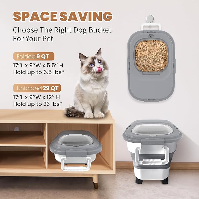 15-23 Lbs Airtight Dog Food Storage Container, Collapsible Dog Food Container