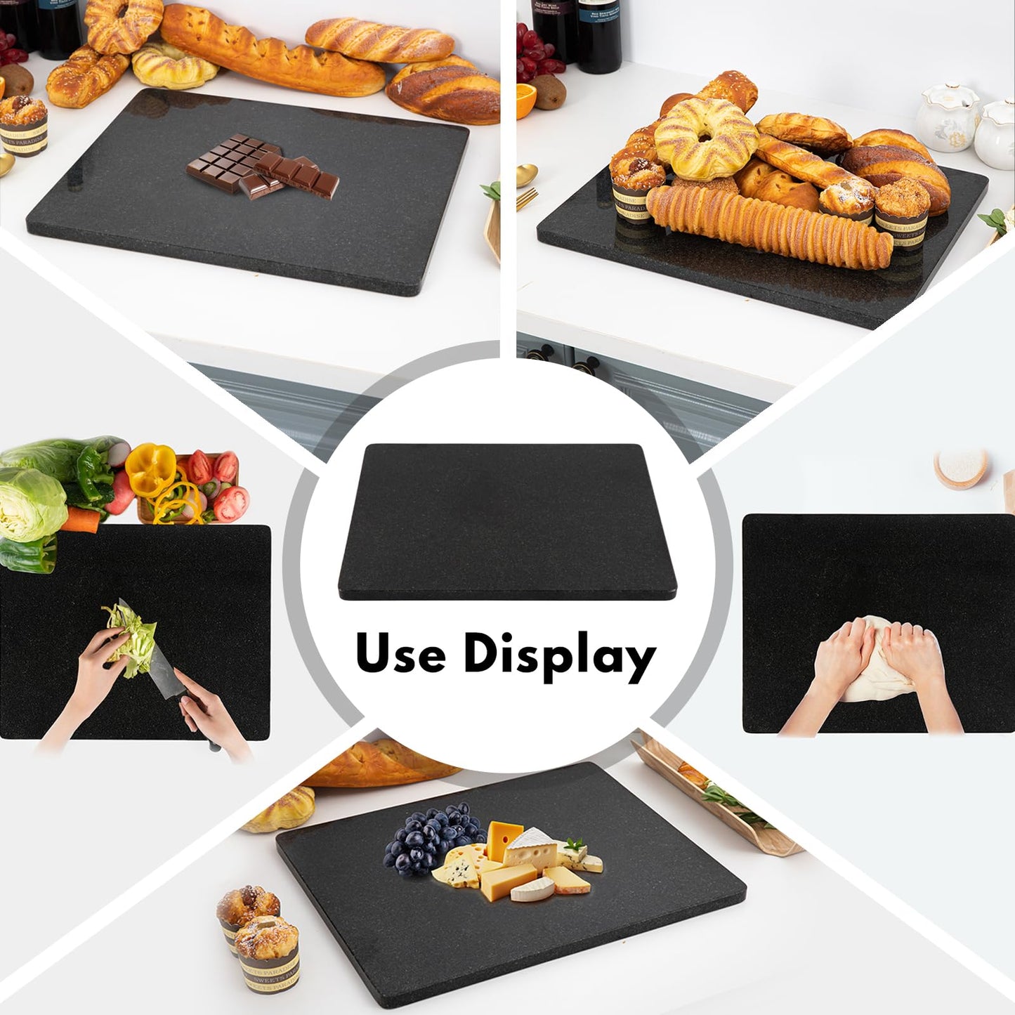 Lovdeco Granite Black Cutting Board, Pastry Board For Kitchen, Large Black Marble Slab Gift With Non-Slip Feets, 16x20 Inch, 1 Piece