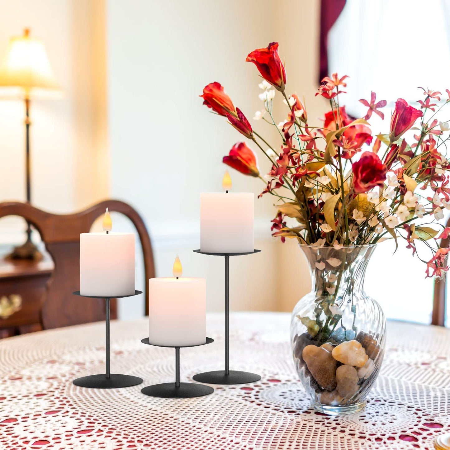 smtyle Holloween Black Candle Holder Metal Candle Stand Set of 3 Pillar Candle Holders for Table Centerpieces Fireplace Decorations Gothic Decor