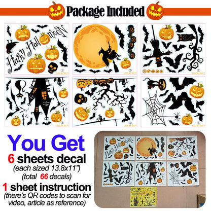 Happy Halloween Removable Wall Stickers Window Clings Art Decoration Vinyl Witch Bats Pumpkin Decals for Home Decor Indoor Outdoor