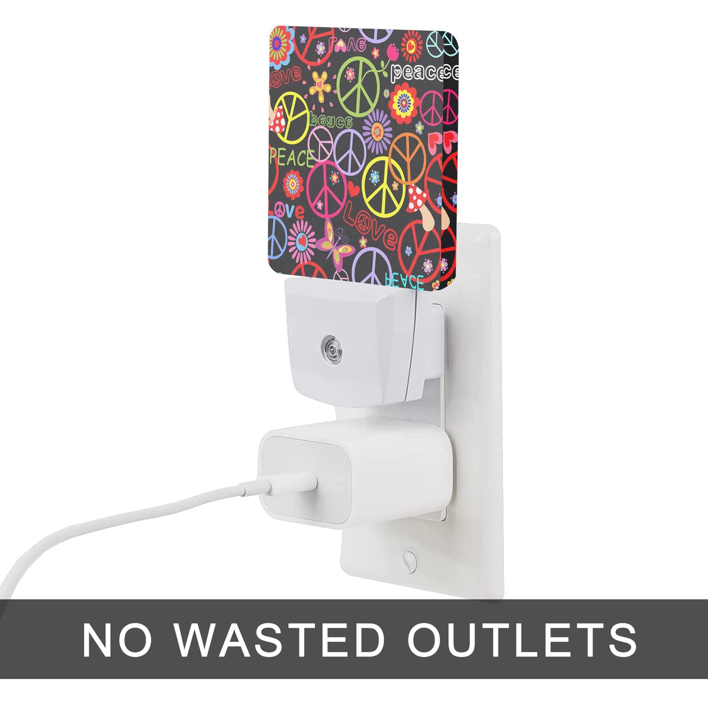 Oeaskly Hippie Peace Flowers Night Light,Hippies Plug-in Night Lights with Dusk-to-Dawn Sensor for Bedroom, Bathroom and Living Room 0.5W Sleep Friendly lamp for for Girlfriend/Boyfriend Gift