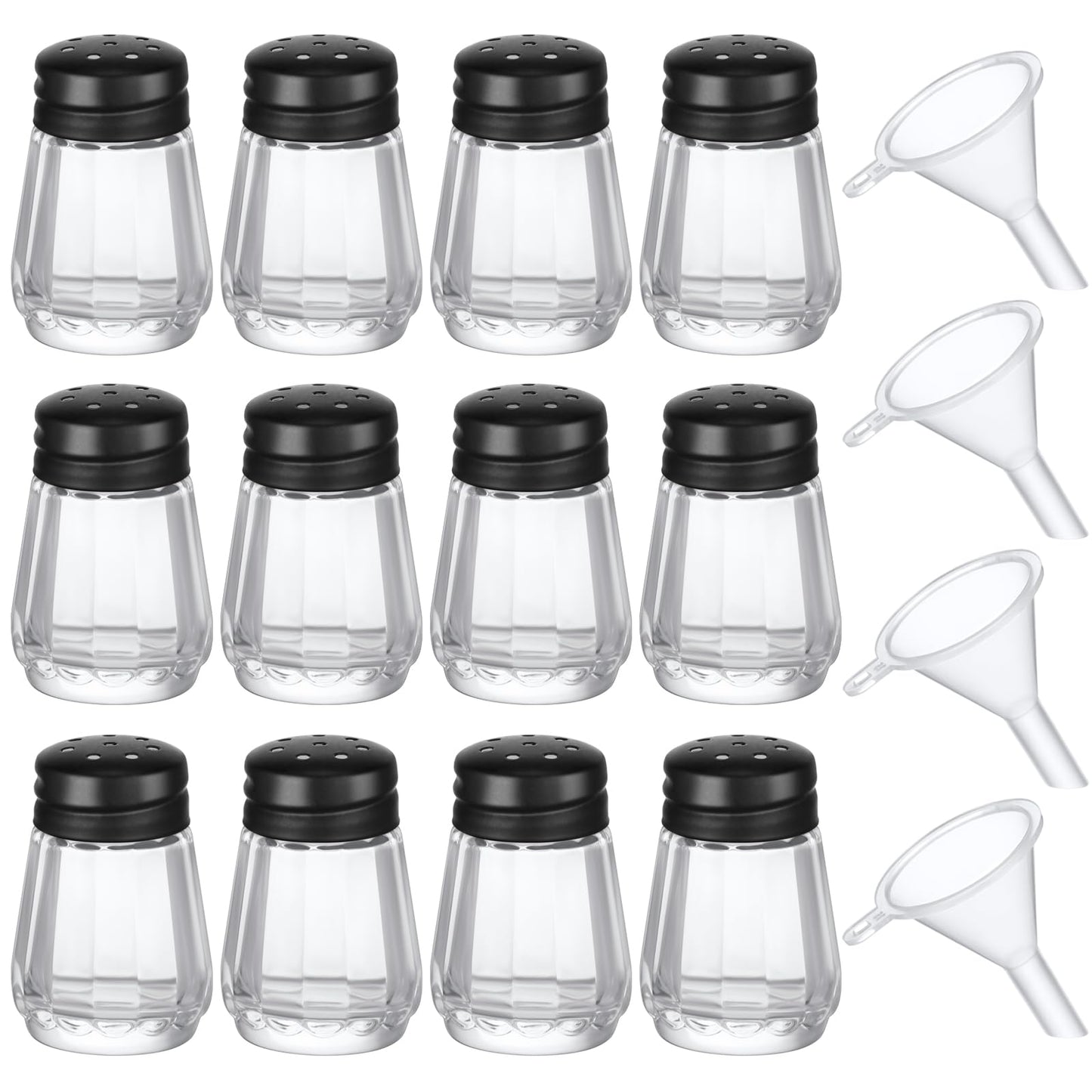 Potchen 0.5 oz Small Salt and Pepper Shakers with Funnels Clear Mini Glass Seasoning Jars Bulk Tiny Spice Glass for Wedding Party Restaurant Home Kitchen Travel Camp