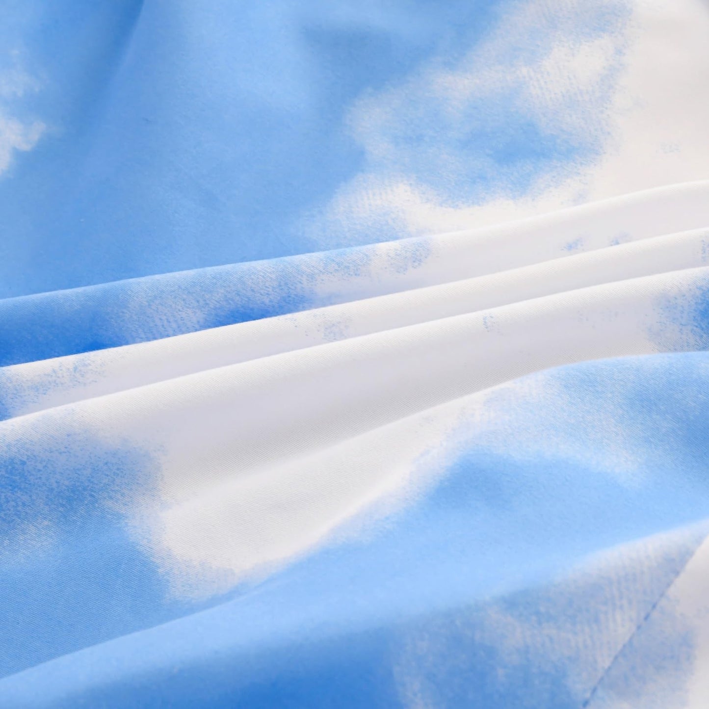NATURETY Bedding Fitted Sheet with Deep Pocket for Single Bed Mattress Cover Sheets,White Cloud Printed Fabric Bed Sheets (Blue Sky, Twin)