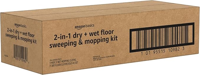 Amazon Basics Wet & Dry Sweeper Kit, 1 Sweeper Handle, 7 Heavy Duty Dry Floor