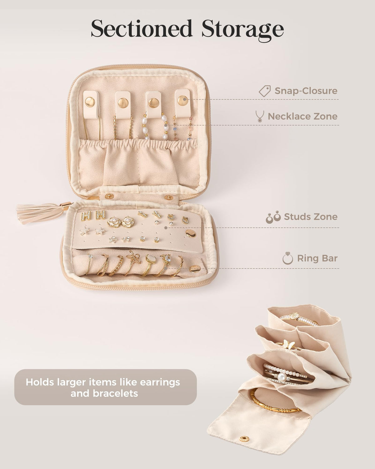 Lolalet Travel Jewelry Case Organizer, Small Jewellery Pouch with Compartments for Storage, Bag for Traveling Women, Packing for Necklaces, Earrings, Bracelets, Gifts for Mom-Cloud White