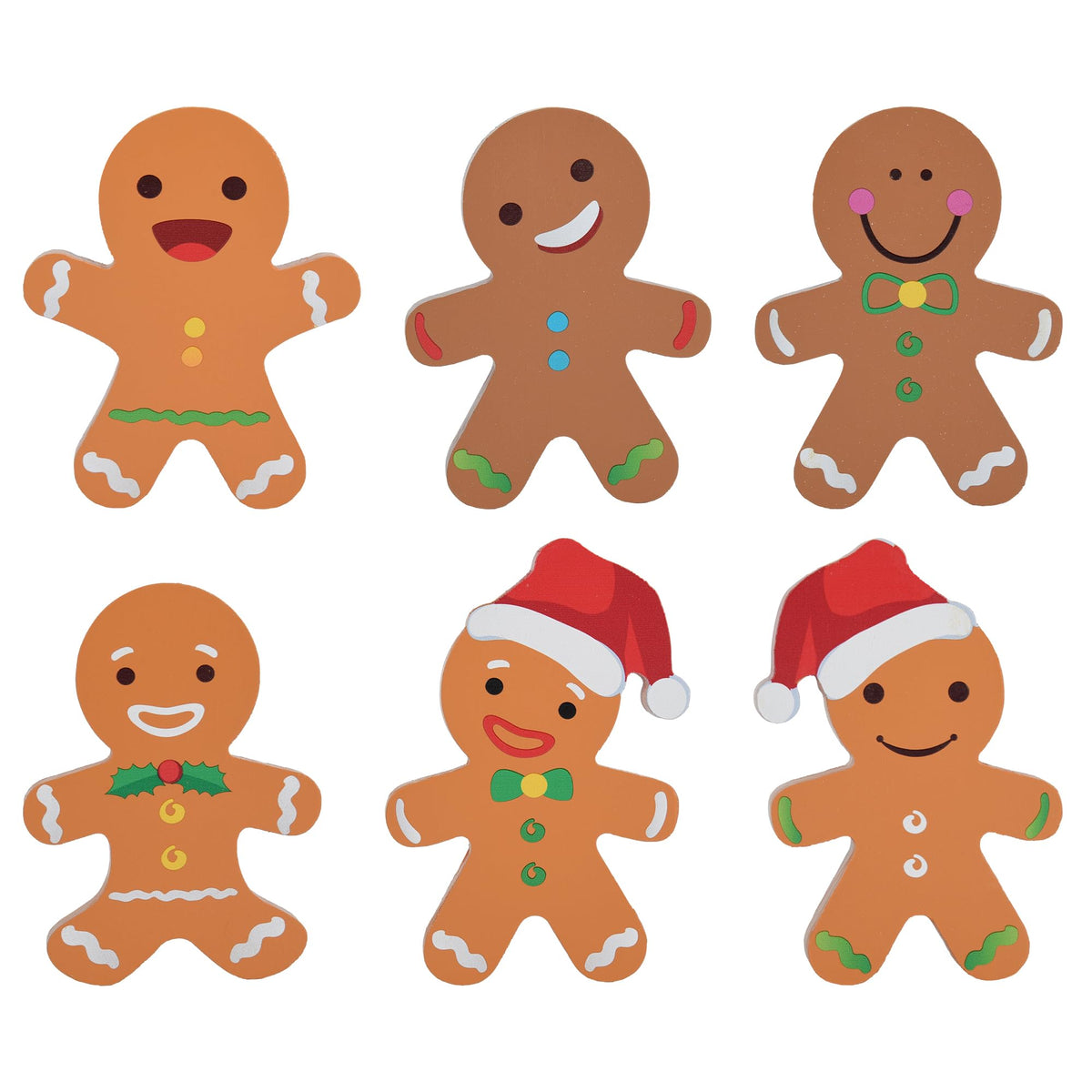 AllReal 6 Pcs Gingerbread Christmas Decorations Xmas Gingerbread Man Wooden Signs Farmhouse Decorative Winter Tabletop for Tiered Tray Holiday Party House Decor